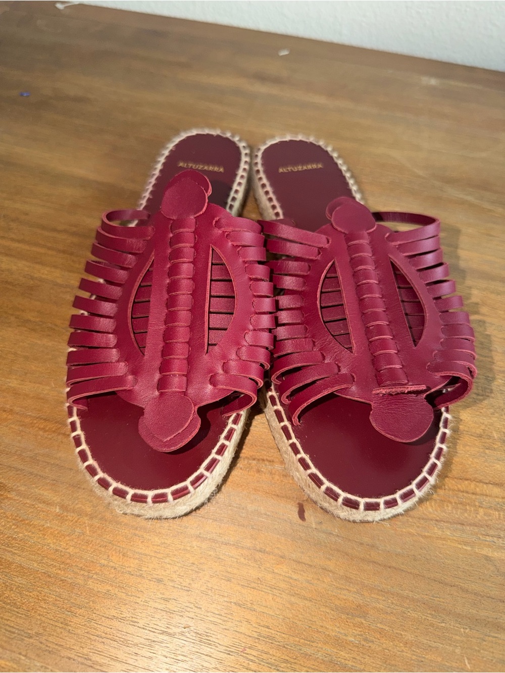 Altuzarra Burgundy Leather Strappy Slide Sandals